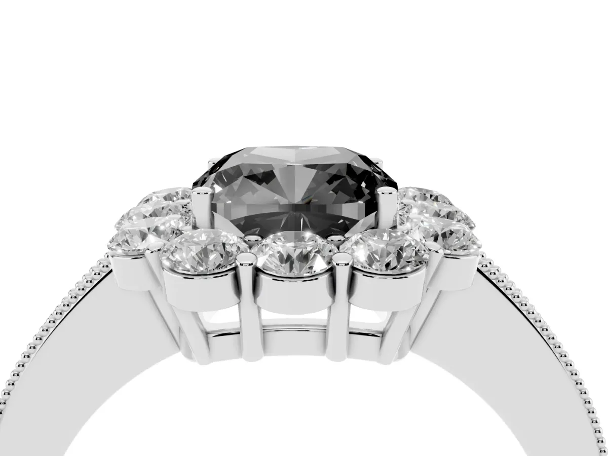 Fancy Black Cushion Cut Cut Halo Diamond Pavé Engagement Ring with Milgrain Detailing Platinum