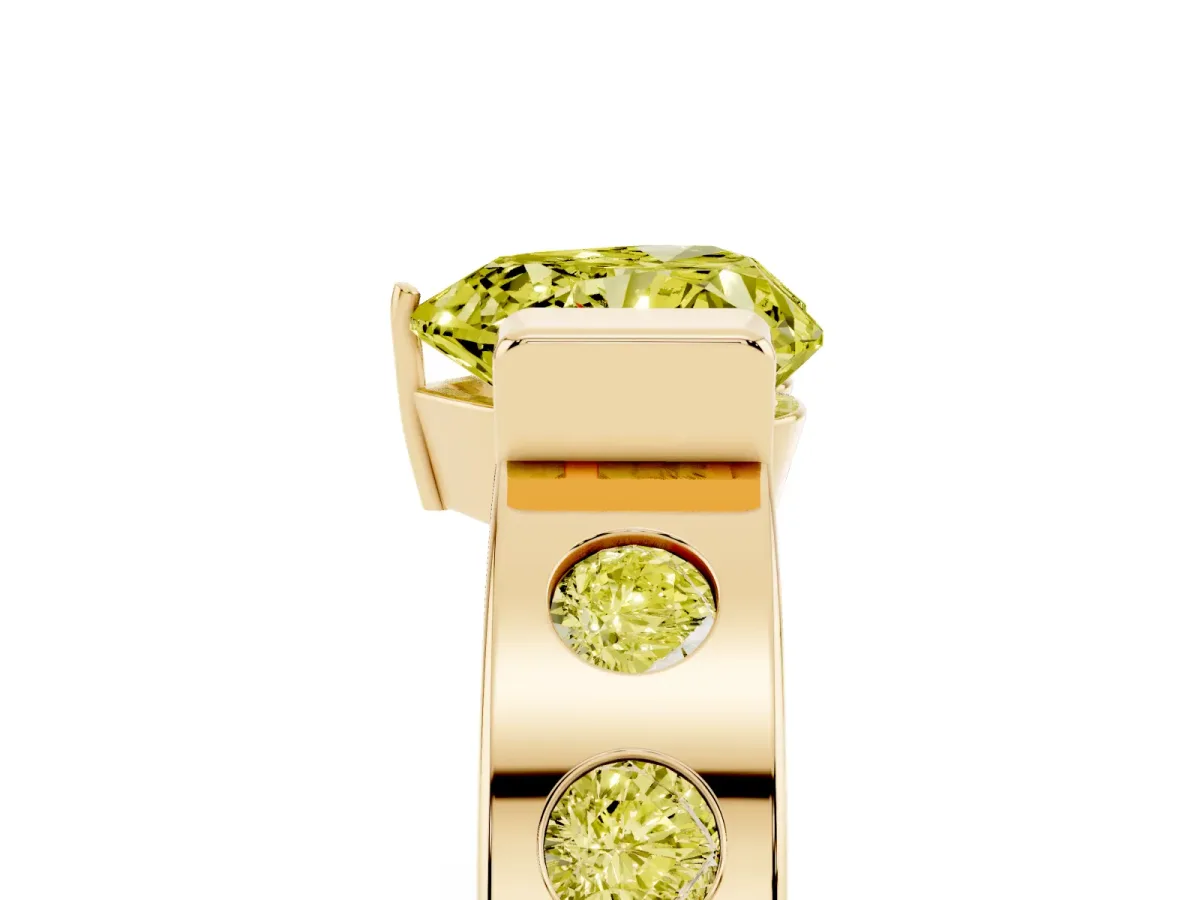 Fancy Yellow Heart Cut Brilliant Channel-Set Diamond Ring with Bezel Prong Setting Yellow gold