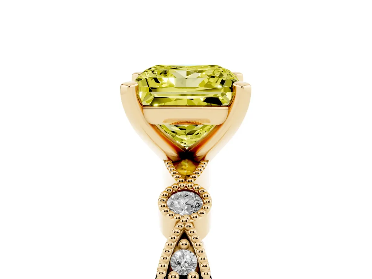 Fancy Yellow Princess Cut Milgrain Bezel Diamond Engagement Ring with Solitaire Prong Setting Yellow gold