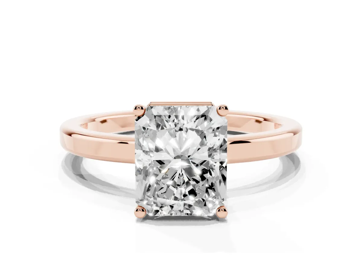 Radiant Cut Cut Solitaire Engagement Ring with Four-Prong Setting on a Classic Band Rose gold