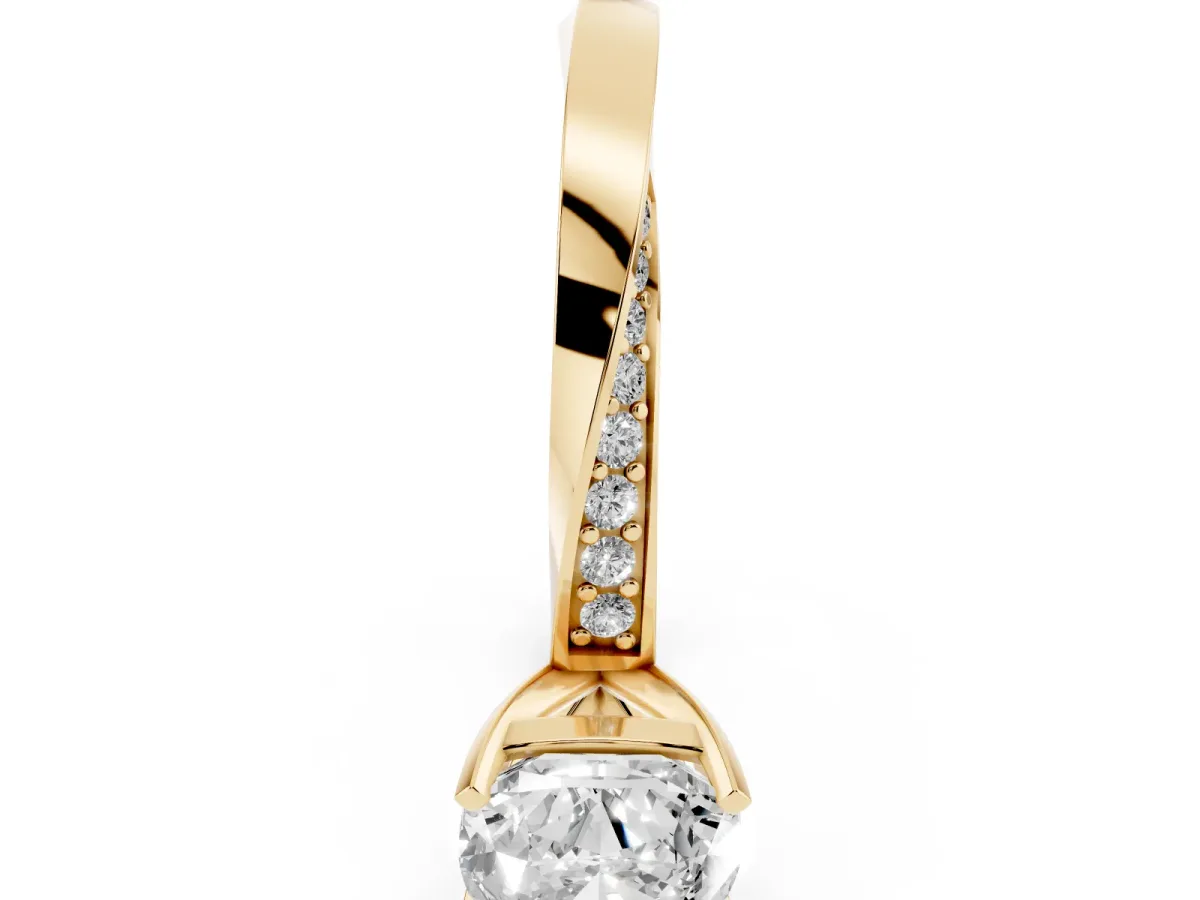 Cushion Cut Diamond Engagement Ring with Side Stone Accents and Four-Prong Setting Yellow gold