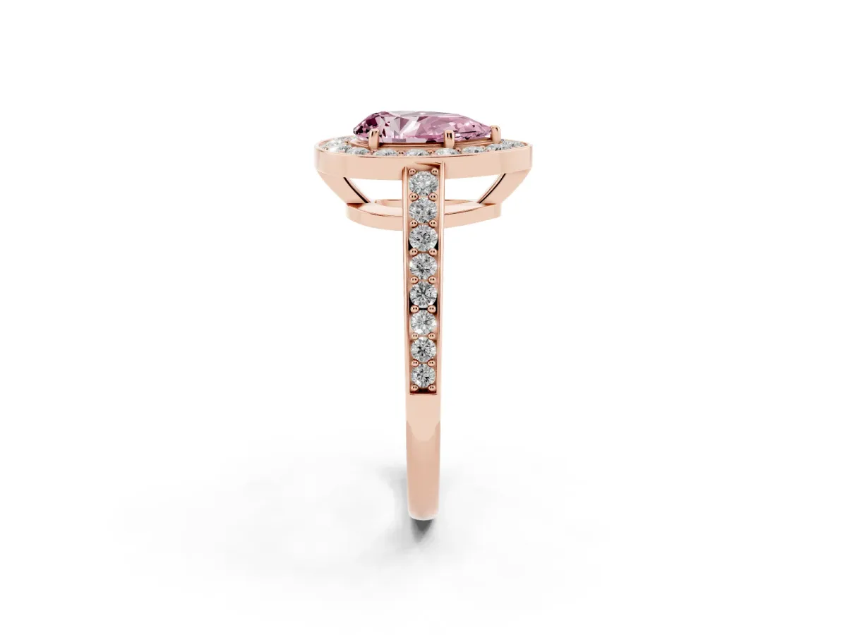 Fancy Pink Pear Cut Halo Pavé Diamond Engagement Ring with Bezel Setting Rose gold