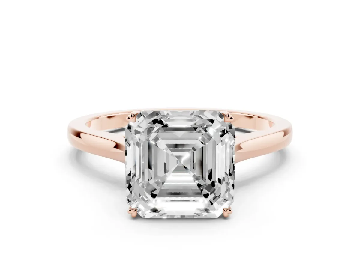 Asscher Cut Solitaire Heart Prong Engagement Ring with Tapered Band Rose gold
