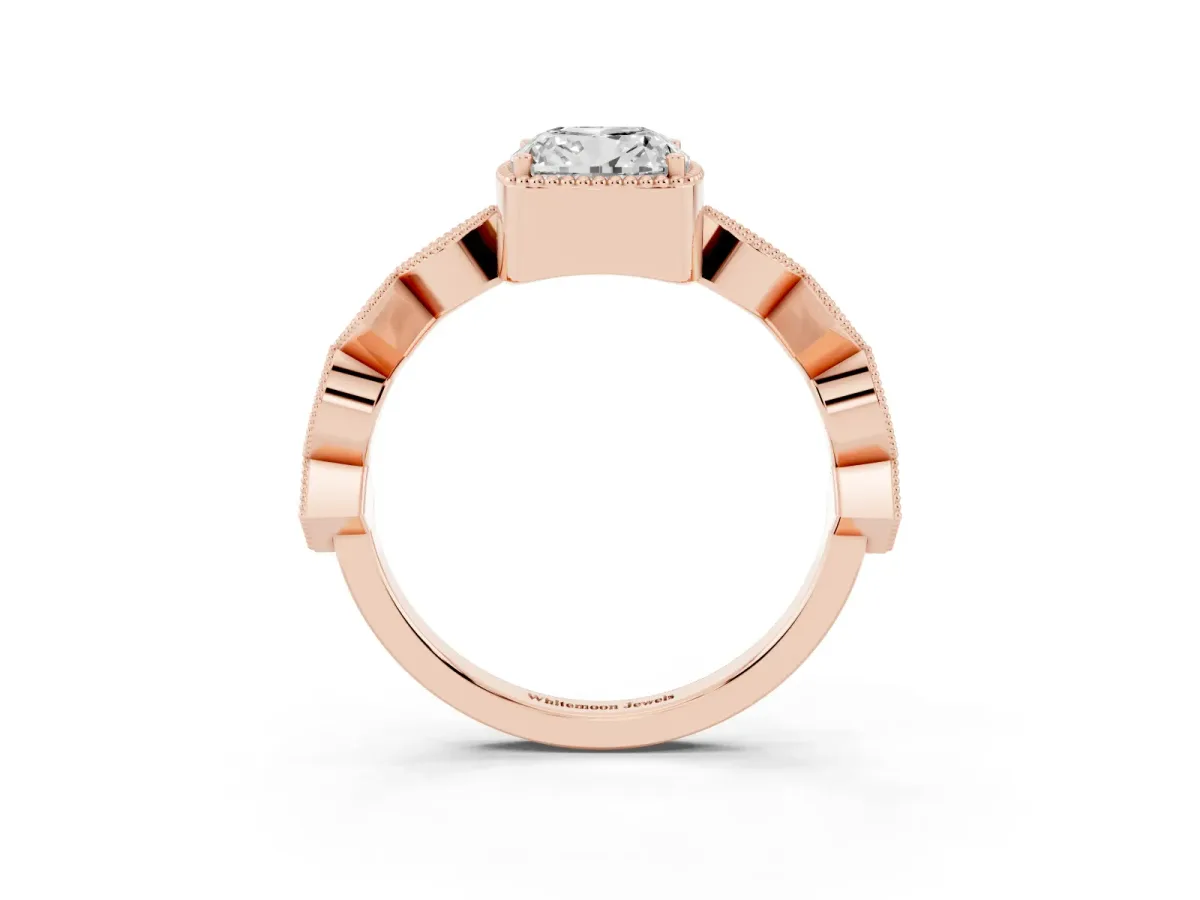 Cushion Cut Milgrain Marquise Diamond Twist Band Ring Rose gold
