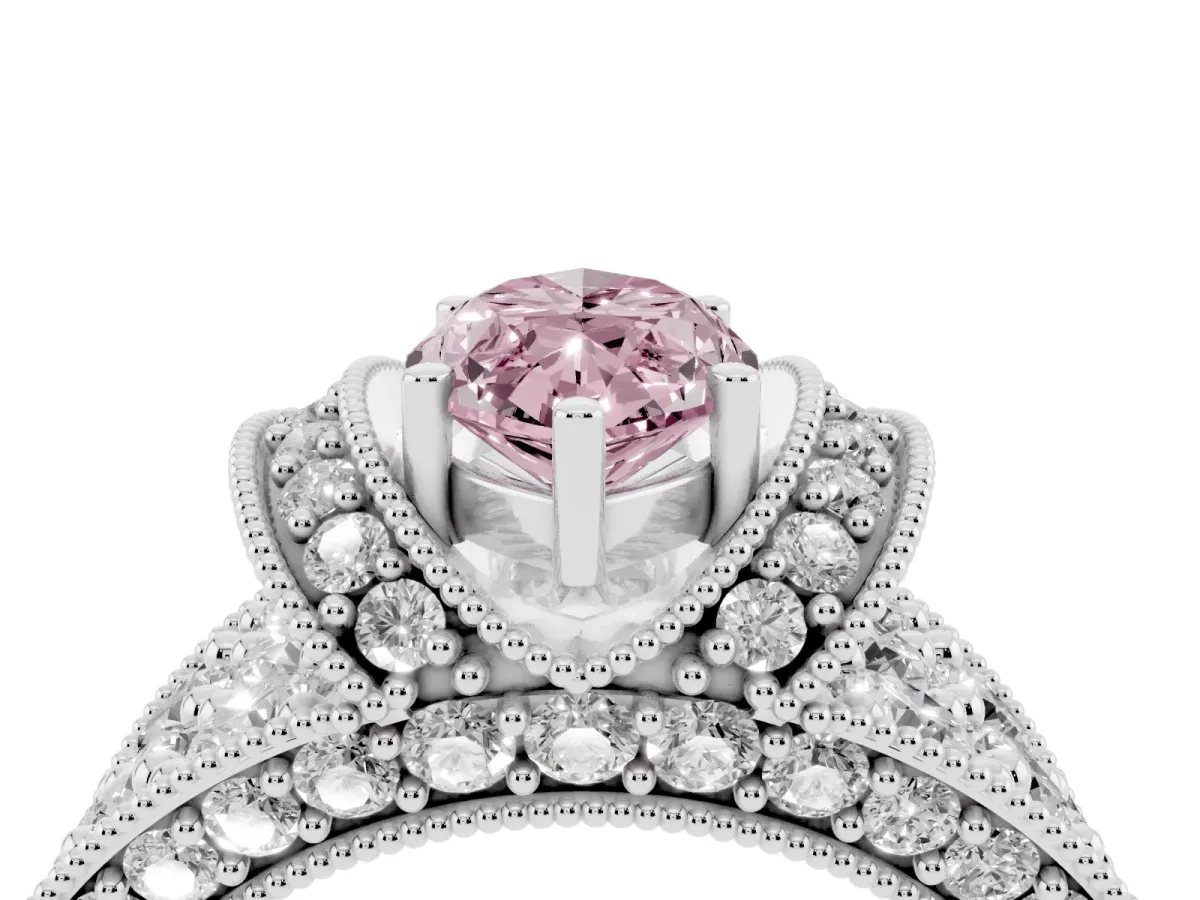 Fancy Pink Marquise Cut Halo Pave Diamond Engagement Ring with Milgrain Detailing Silver