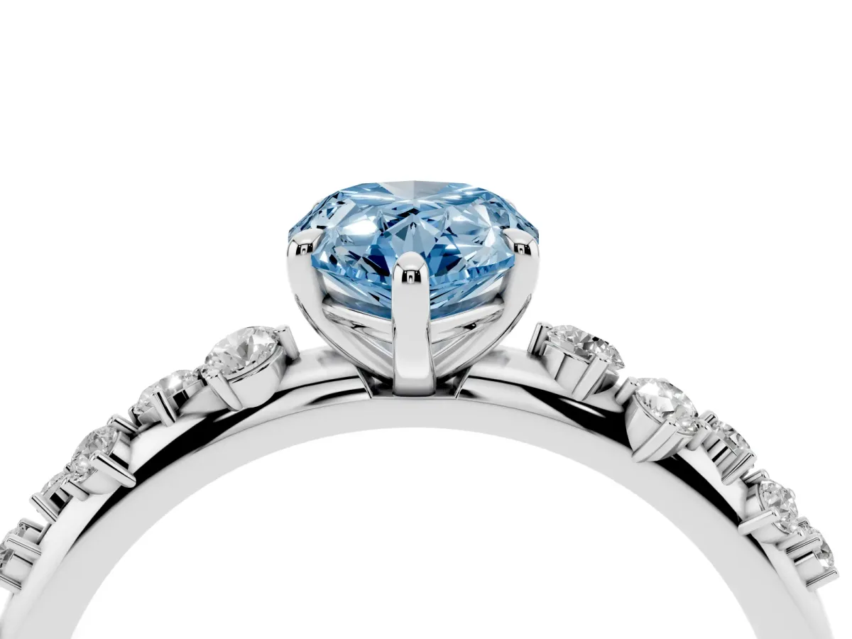Fancy Blue Pear Cut Diamond Cluster Prong-Set Solitaire Ring Silver