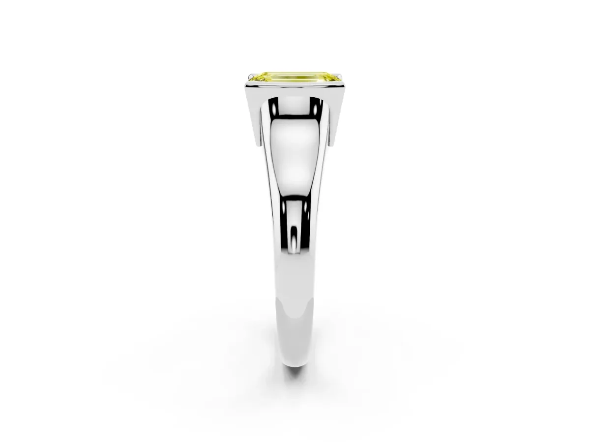 Fancy Yellow Emerald Cut Solitaire Tension Set Diamond Ring with Split Shank Band Silver
