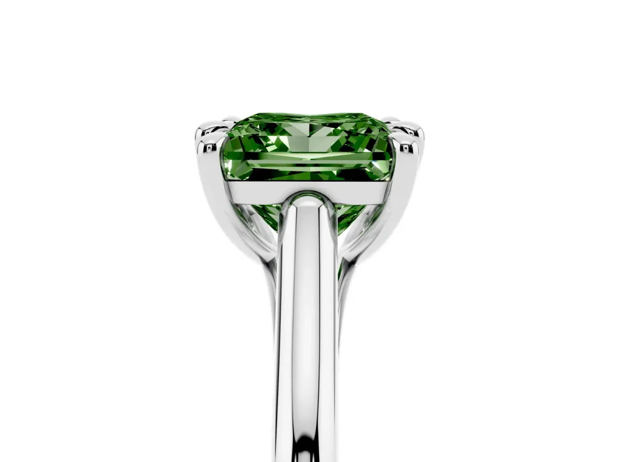 Fancy Green Princess Cut Solitaire Engagement Ring with Six-Prong Setting and Classic Band Silver