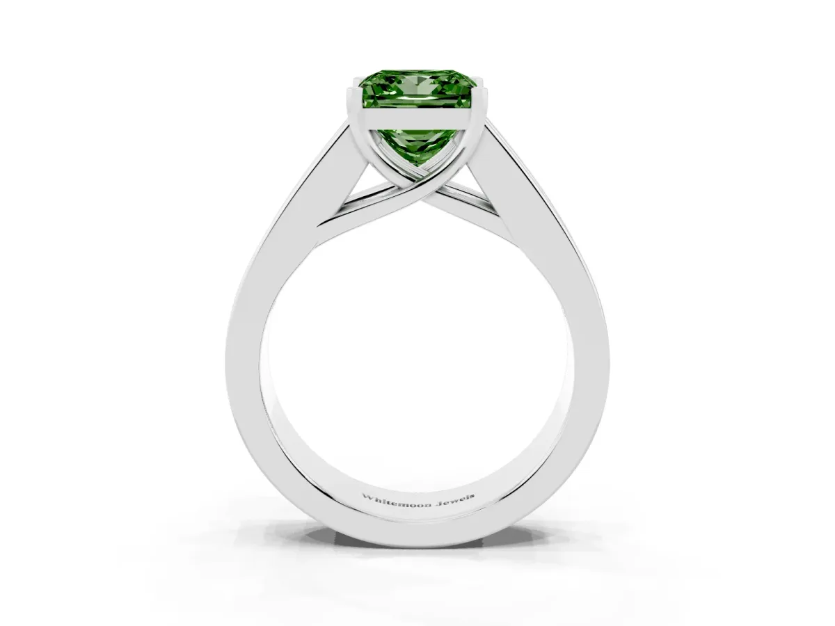 Fancy Green Princess Cut Cut Channel Set Solitaire Ring with Four-Prong Setting Platinum