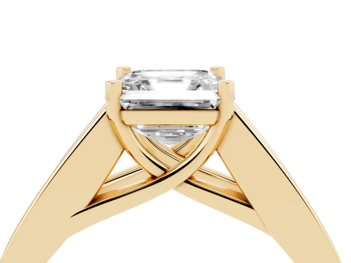 Asscher Cut Cut Channel Set Solitaire Ring with Four-Prong Setting Yellow gold