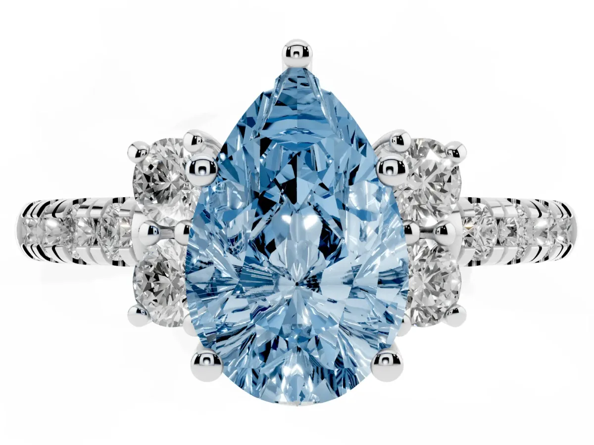 Fancy Blue Pear Cut Diamond Three-Stone Pave Band with Four-Prong Setting Platinum