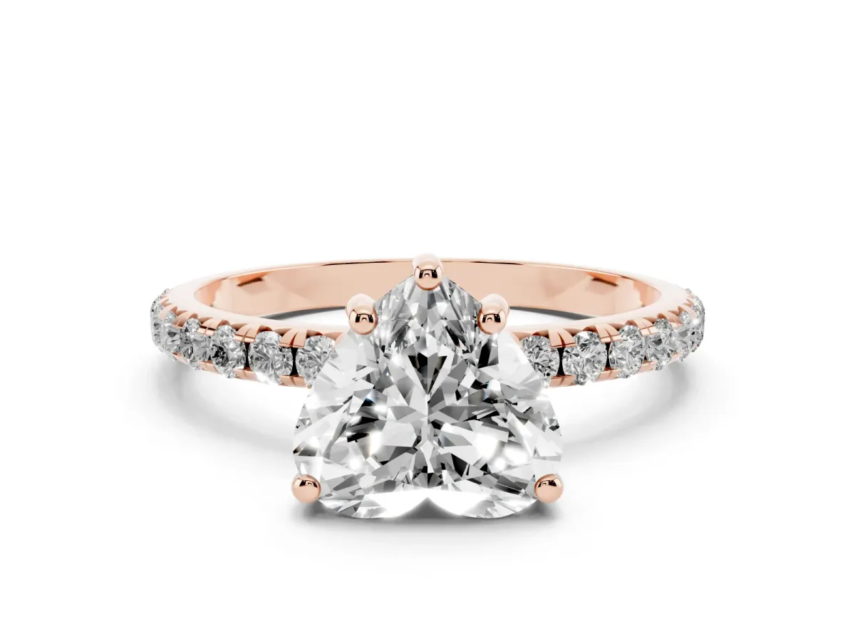 Heart Cut Cut Diamond Solitaire Ring with Micro Pave Band and Four Prong Setting Rose gold