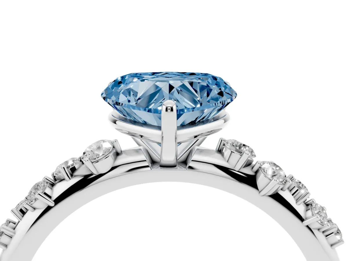 Fancy Blue Heart Cut Diamond Cluster Prong-Set Solitaire Ring Platinum