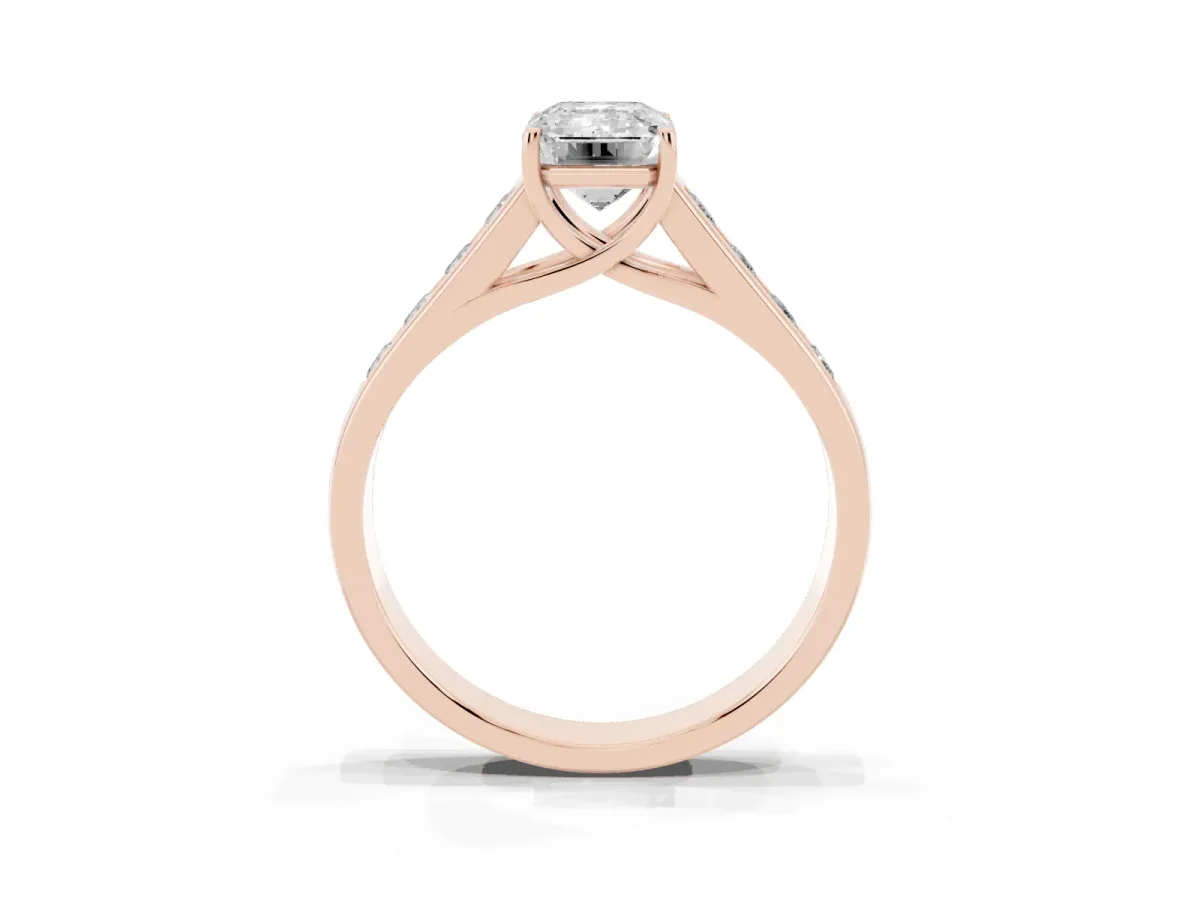 Emerald Cut Brilliant Channel-Set Solitaire Ring with Four-Prong Setting Rose gold