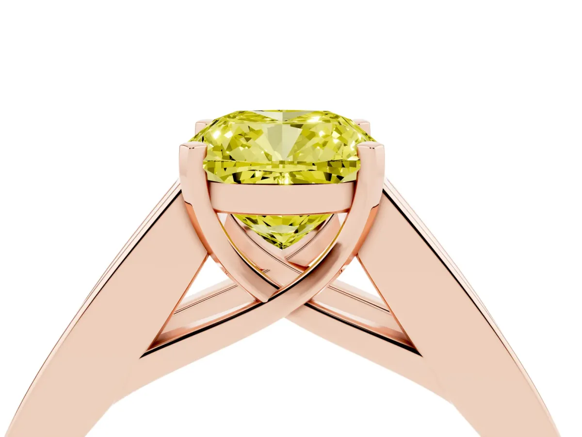 Fancy Yellow Cushion Cut Cut Channel Set Solitaire Ring with Four-Prong Setting Rose gold