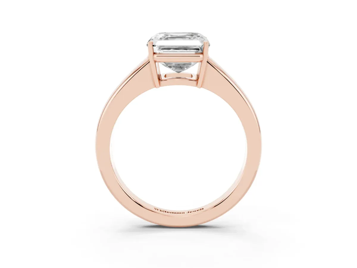 Asscher Cut Solitaire Diamond Ring with Tapered Band and Four-Prong Setting Rose gold