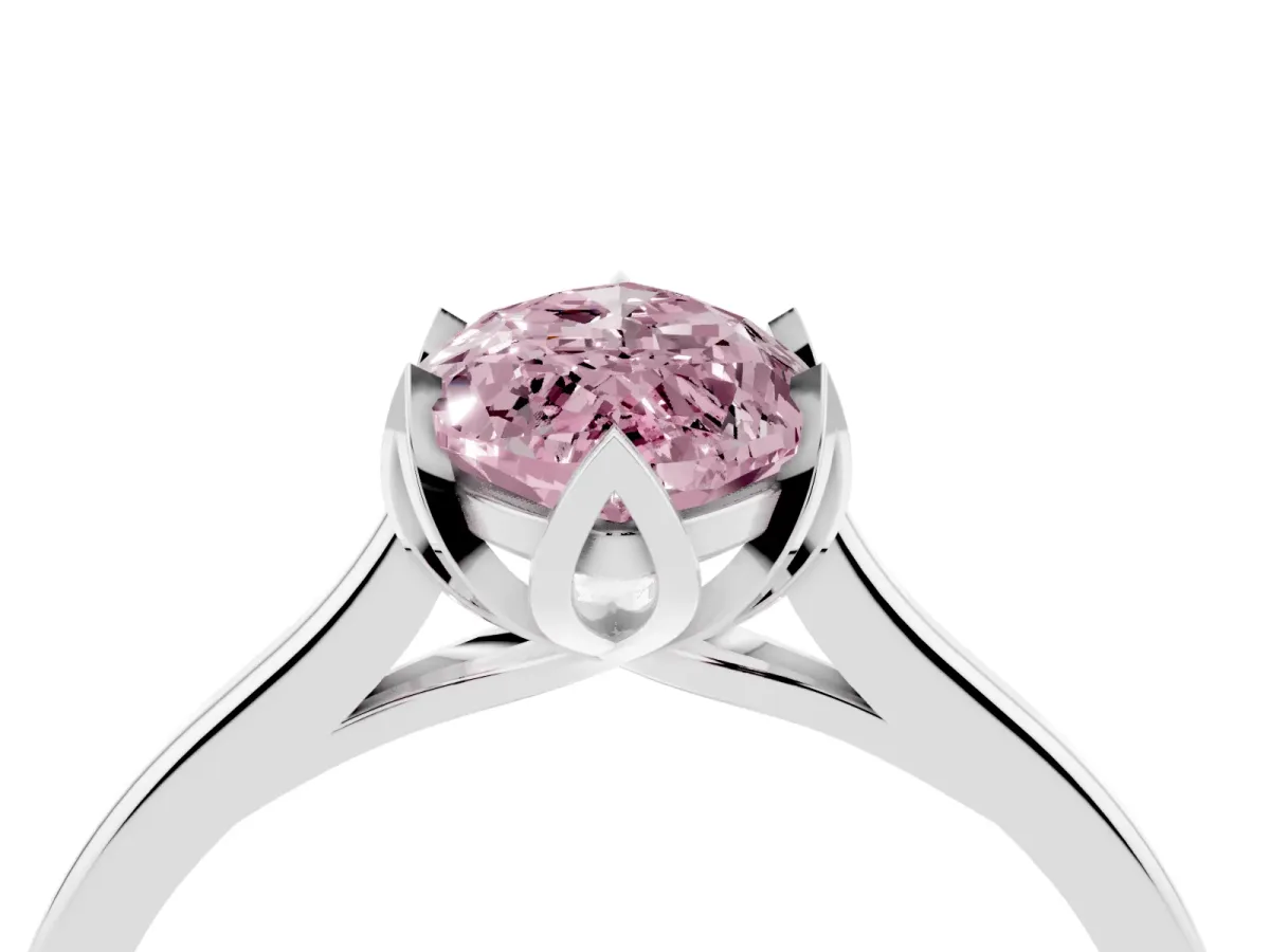 Fancy Pink Marquise Cut Diamond Solitaire Ring with Flower Prong Setting and Classic Band White gold