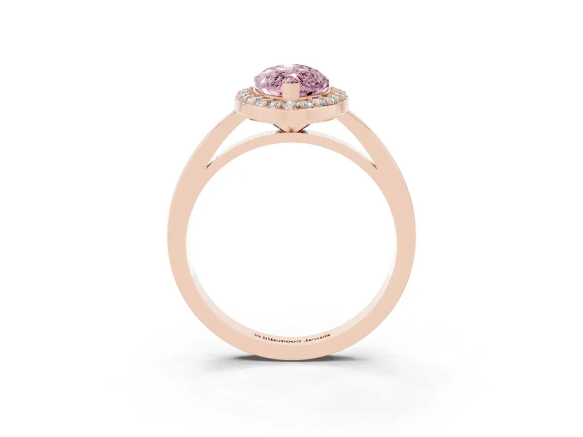 Fancy Pink Marquise Cut Halo Diamond Ring with Solitaire Band and Prong Setting Rose gold