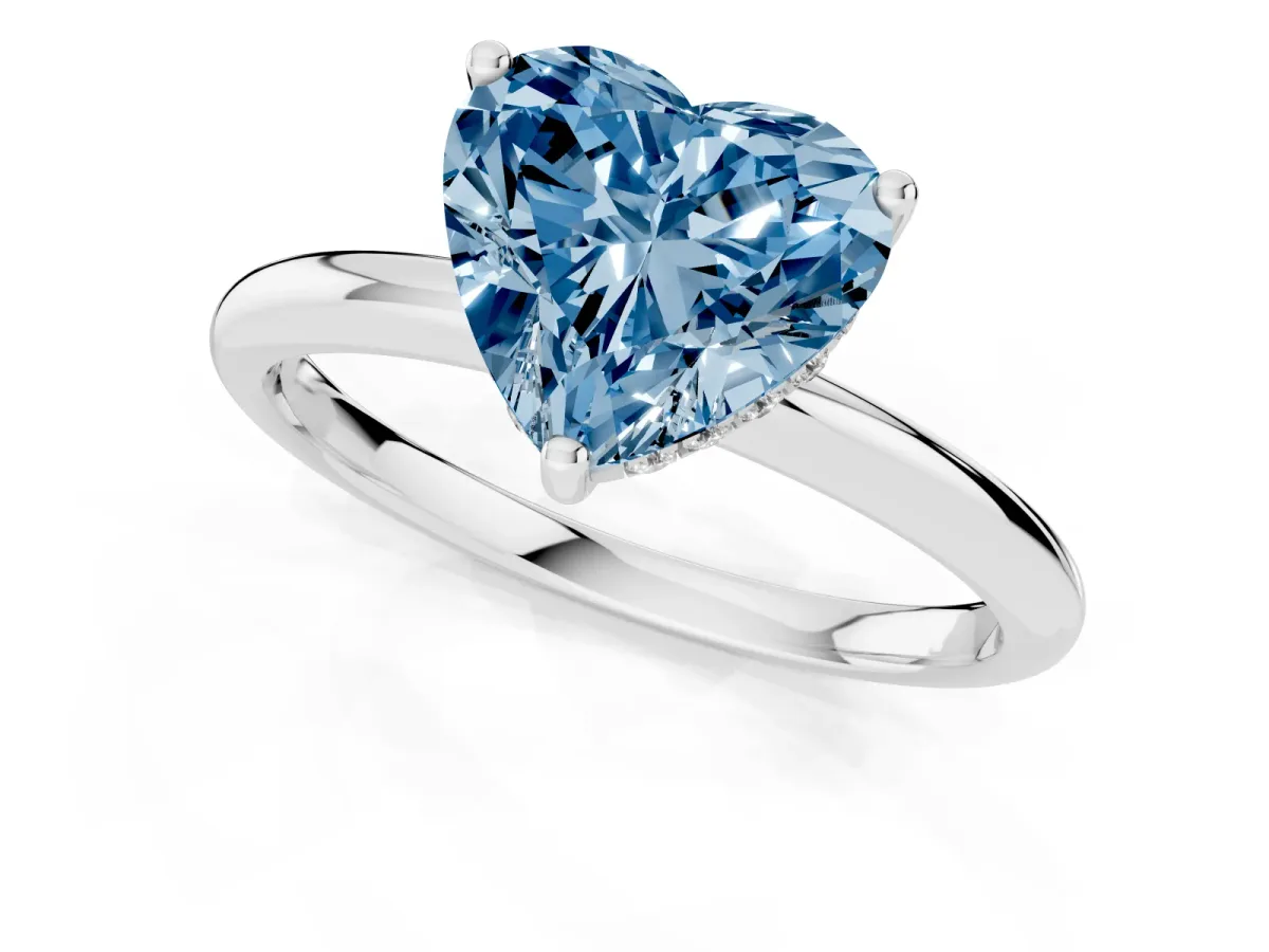 Fancy Blue Heart Cut Cut Solitaire Engagement Ring with Four-Prong Setting and Classic Band White gold