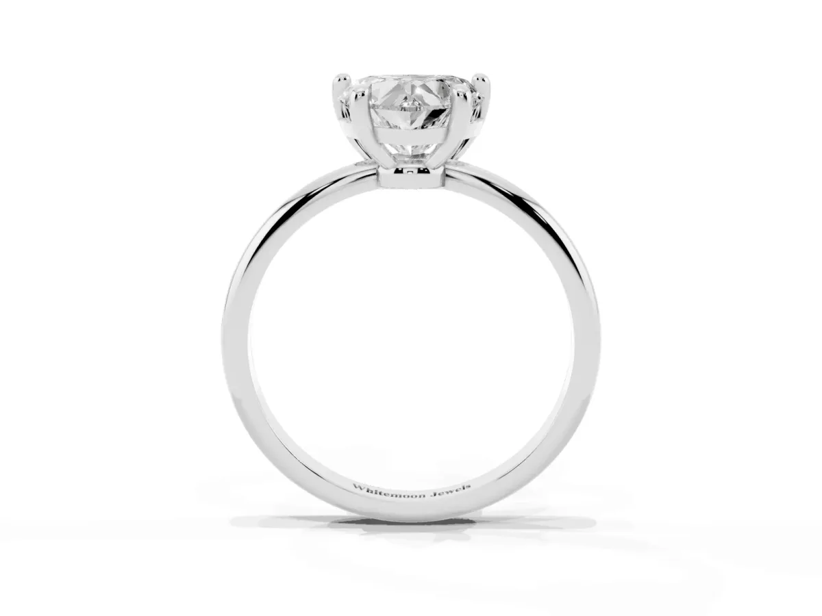 Heart Cut Solitaire Diamond Ring with 4-Prong Setting on a Classic Band Silver