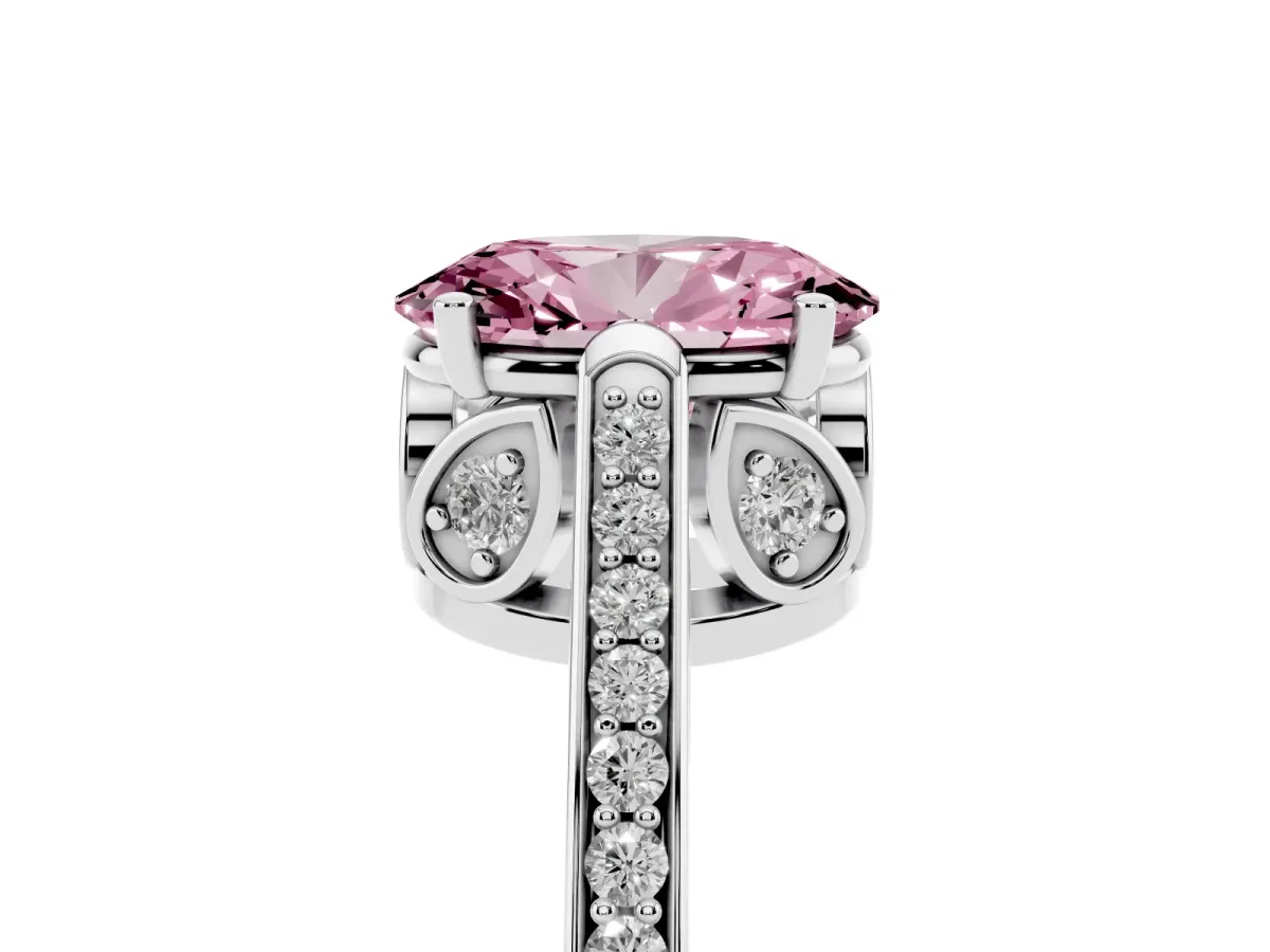 Fancy Pink Oval Cut Cut Cathedral Pave Diamond Engagement Ring with Six-Prong Setting Silver