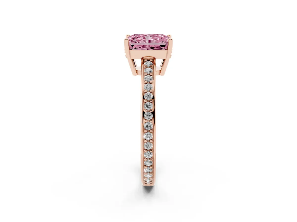 Fancy Pink Radiant Cut Solitaire Pavé Band Prong Setting Ring Rose gold