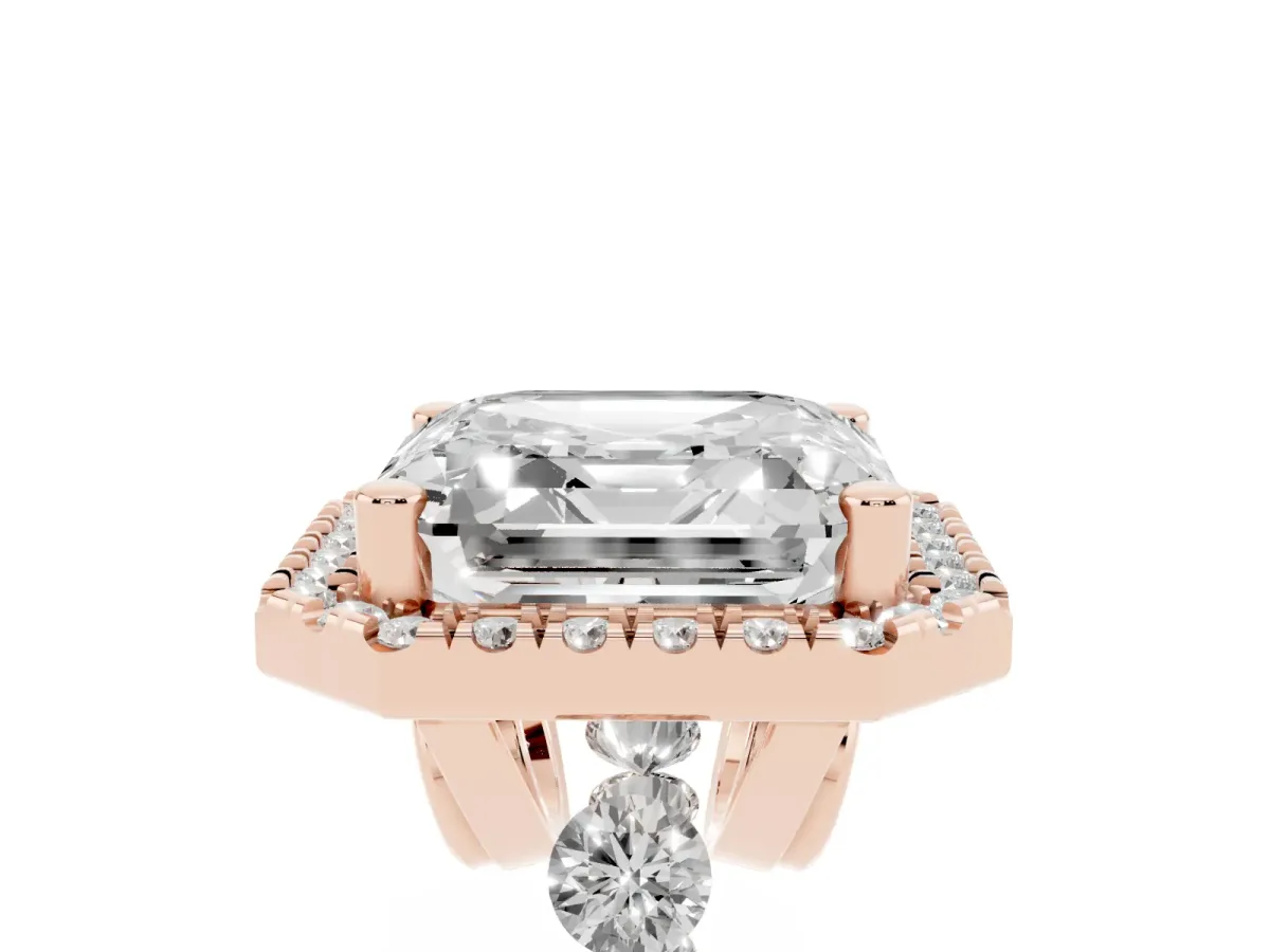 Asscher Cut Halo Pavé Diamond Engagement Ring with Four-Prong Setting Rose gold