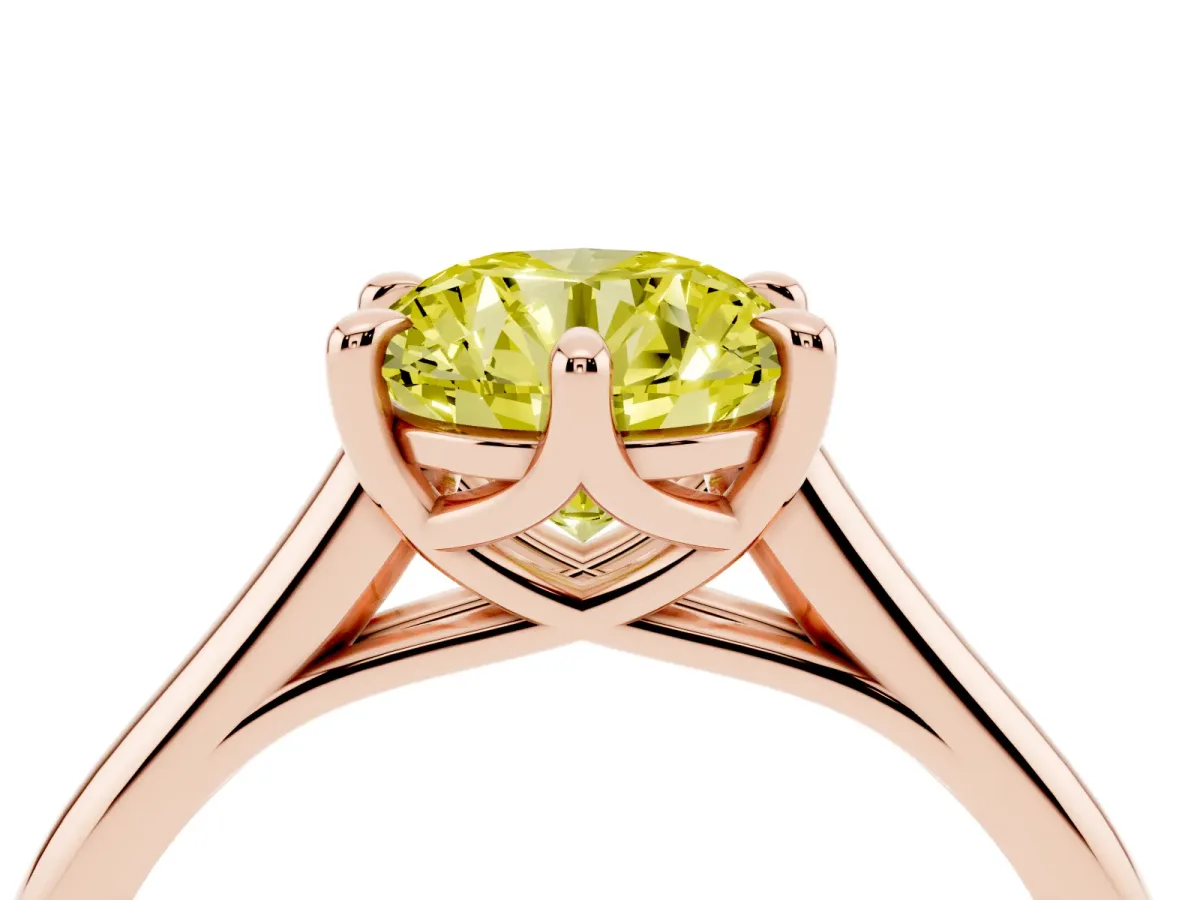 Fancy Yellow Round Cut Solitaire Engagement Ring with Six-Prong Setting and Classic Band Rose gold