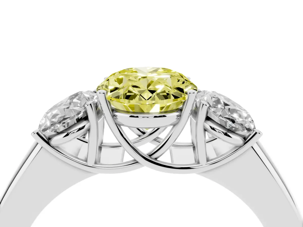 Fancy Yellow Three-Stone Oval Cut Cut Diamond Ring with Prong Setting and Classic Band Silver