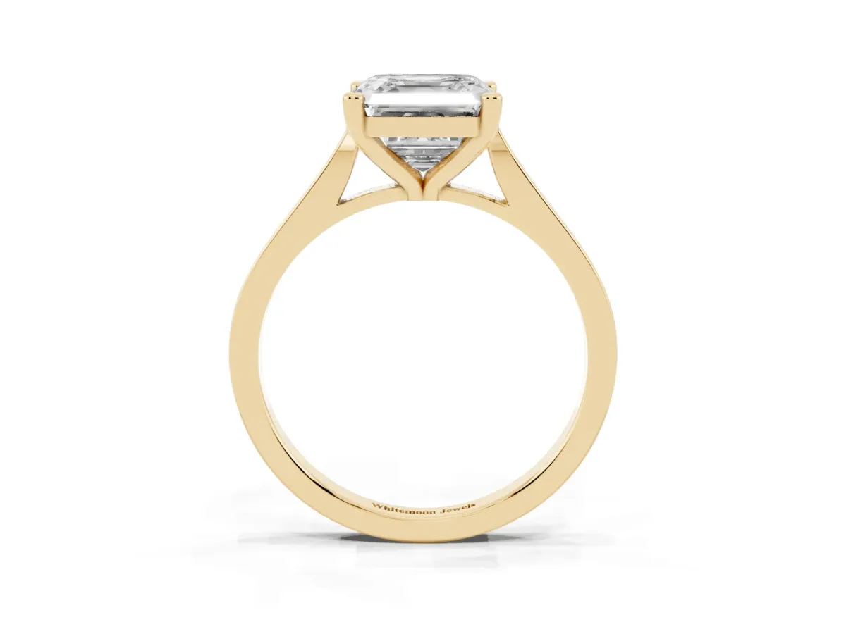 Asscher Cut Solitaire Diamond Ring with Four-Prong Setting and Tapered Band Yellow gold