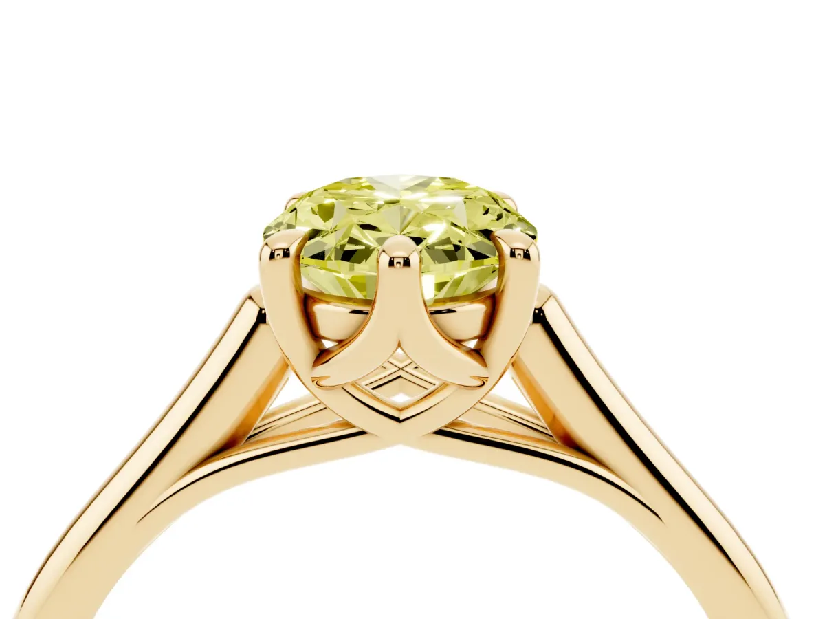 Fancy Yellow Oval Cut Solitaire Engagement Ring with Six-Prong Setting and Classic Band Yellow gold