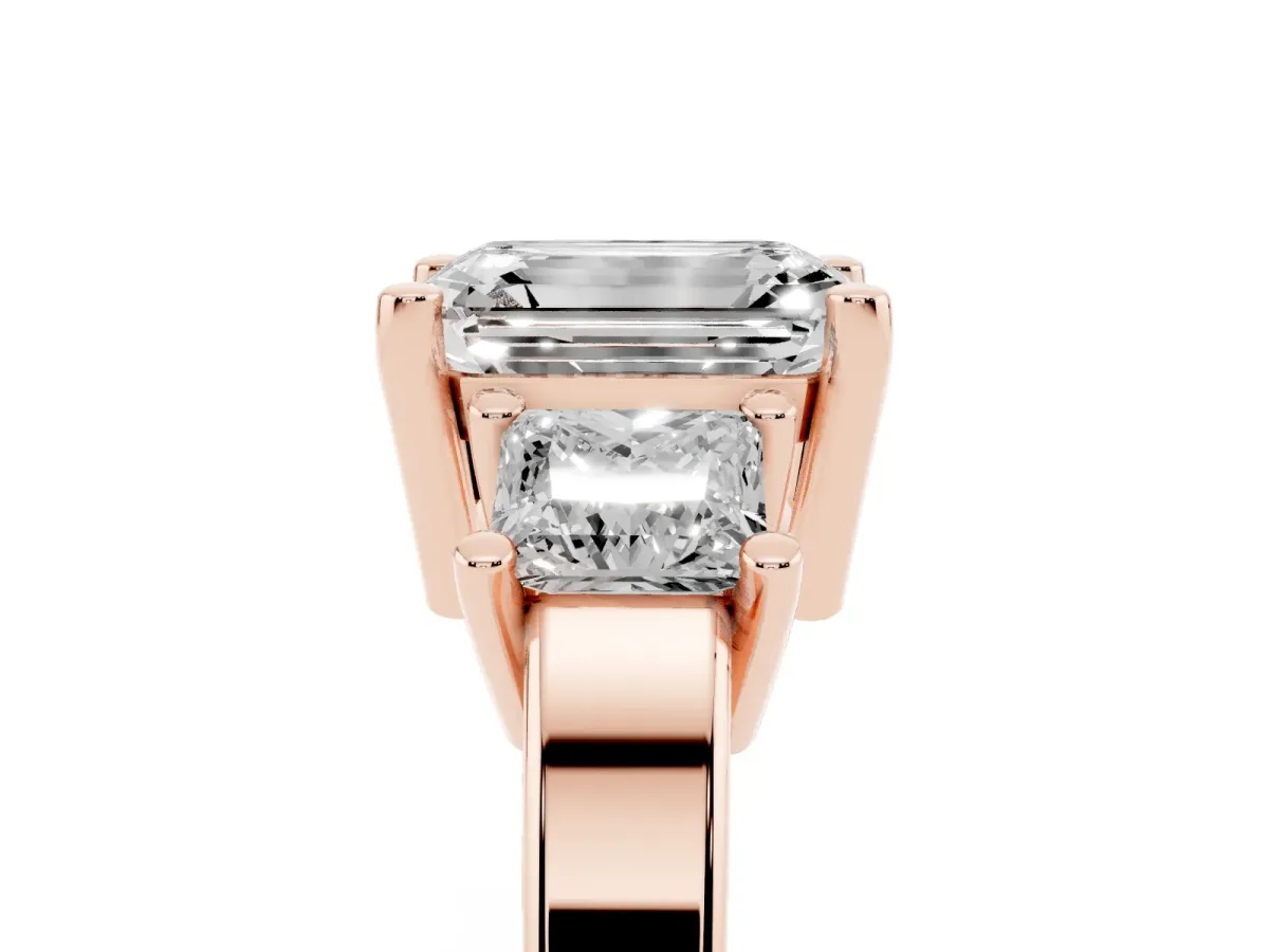Three-Stone Emerald Cut Cut Solitaire Ring with Prong Setting Rose gold