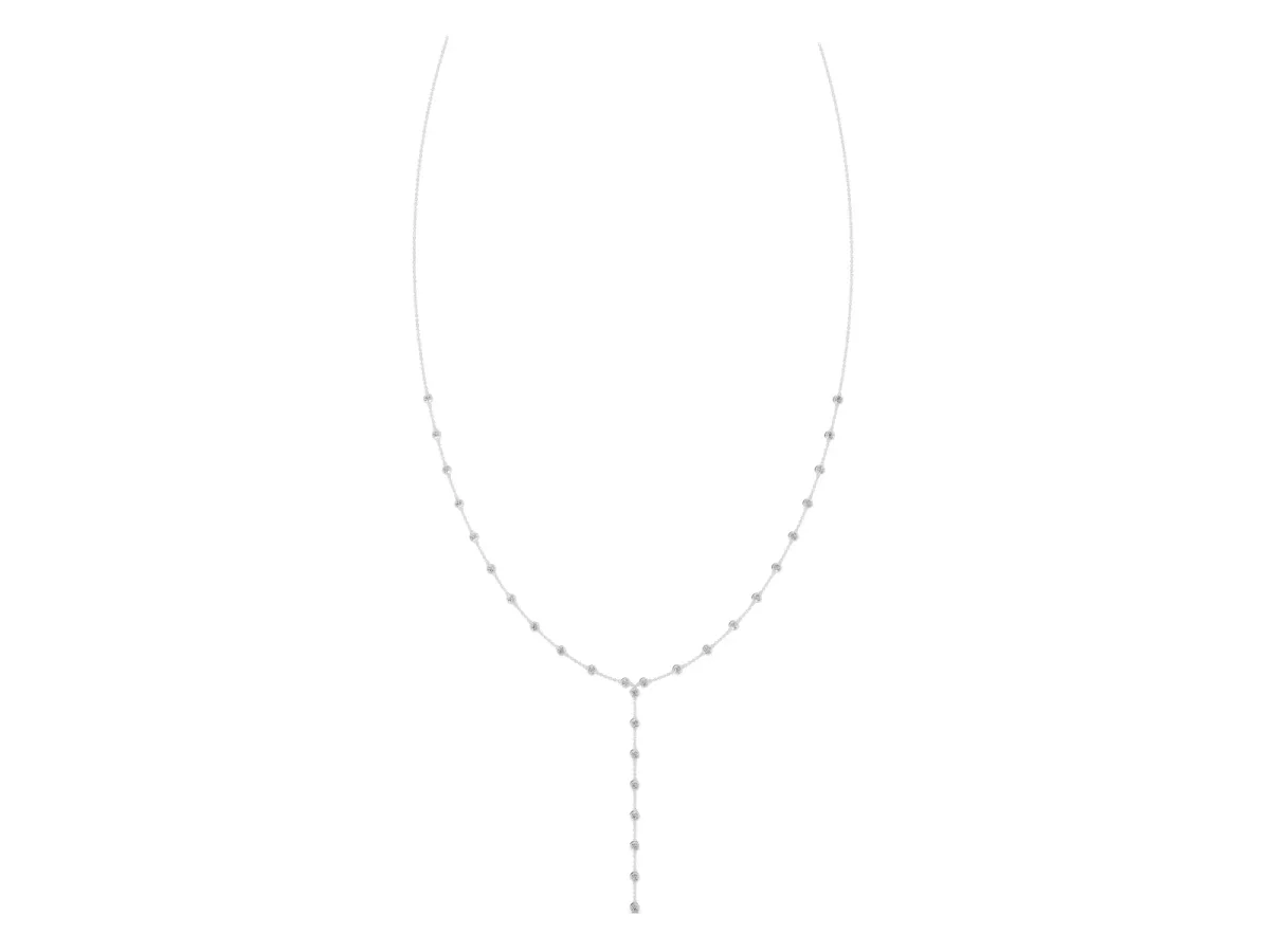 Bezel-Set Round Diamond Station Y Necklace Silver
