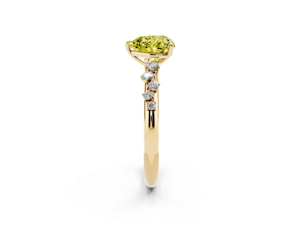 Fancy Yellow Heart Cut Diamond Cluster Prong-Set Solitaire Ring Yellow gold