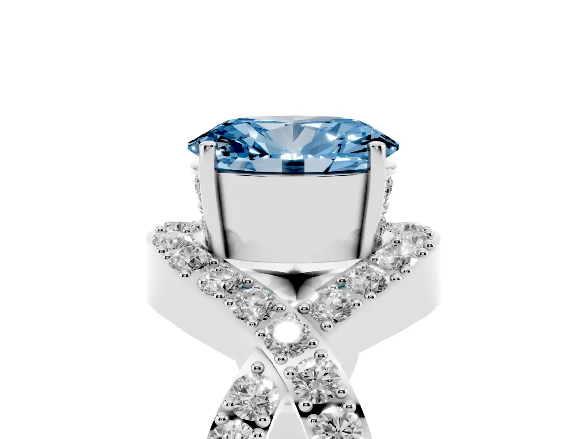 Fancy Blue Oval Cut Solitaire Twist Band Pavé Diamond Engagement Ring Silver