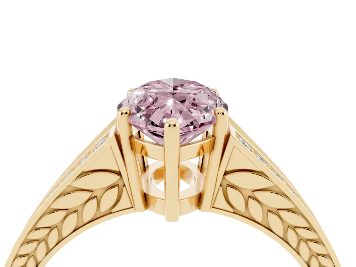 Fancy Pink Marquise Cut Diamond Split Shank Ring with Pavé Band and Four-Prong Setting Yellow gold