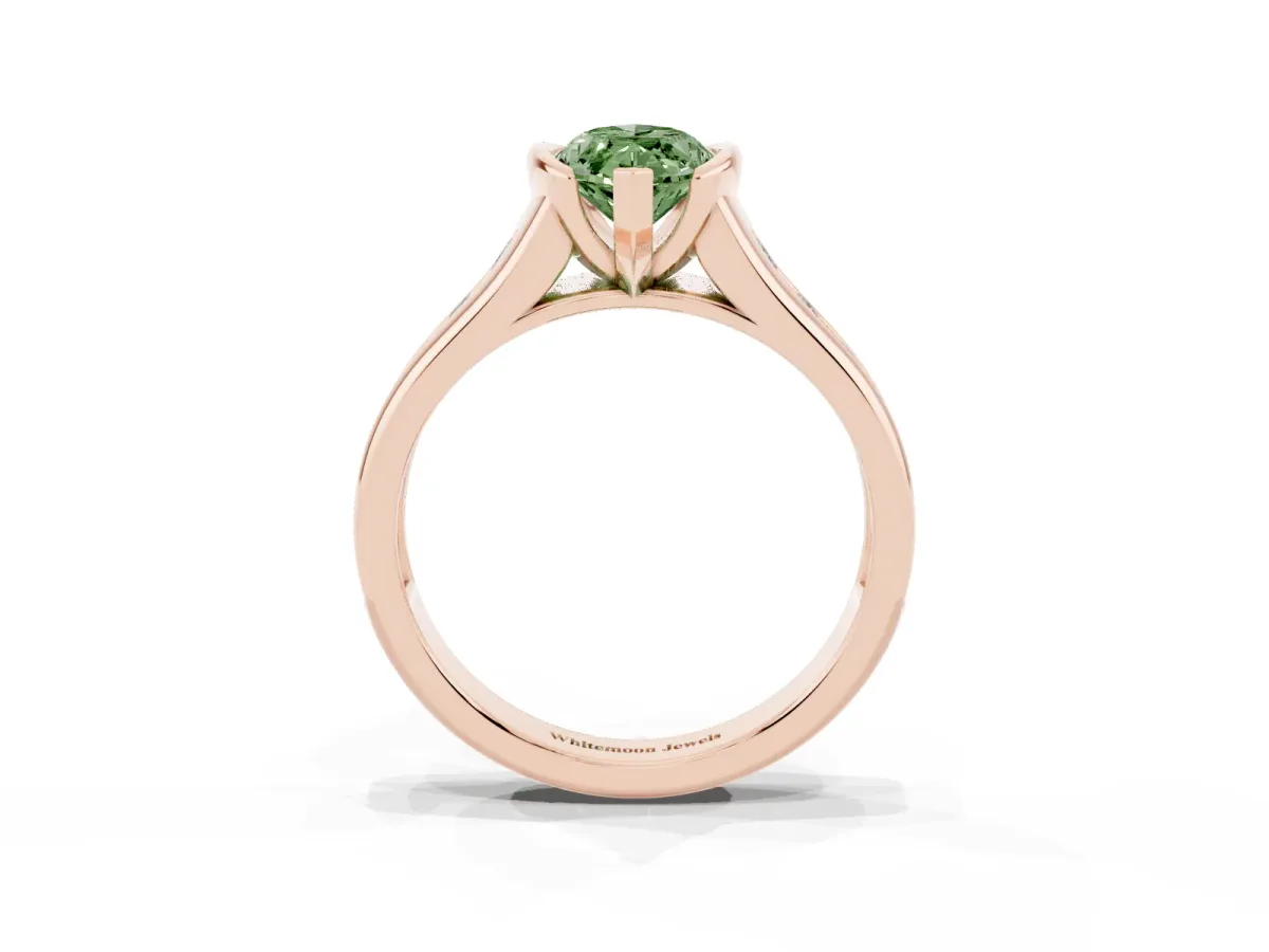 Fancy Green Marquise Cut Solitaire Bezel-Set Diamond Ring with Channel-Set Band Rose gold