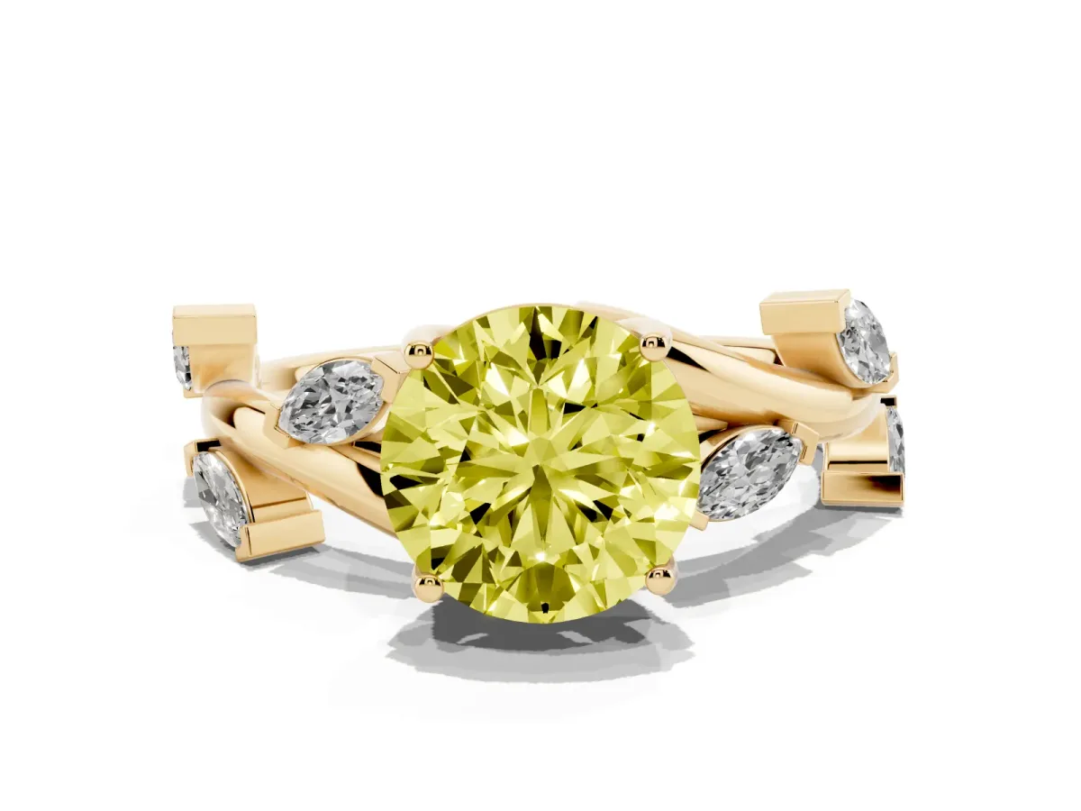 Fancy Yellow Round Cut Solitaire Twisted Band Marquise Accent Prong Setting Ring Yellow gold
