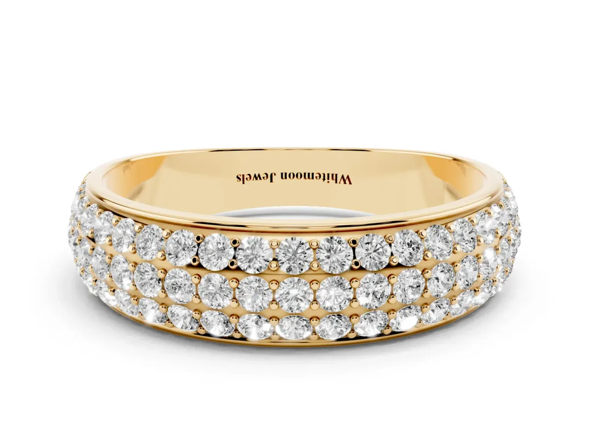 Three-Row Round Diamond Eternity Band with Shared Prong Setting Yellow gold