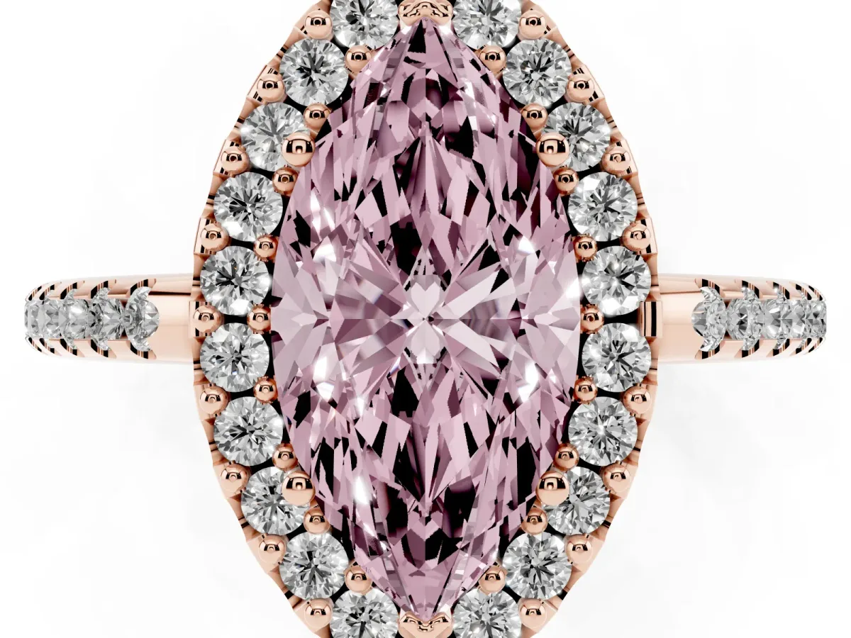 Fancy Pink Marquise Cut Diamond Pavé Halo Ring with Four-Prong Setting Rose gold