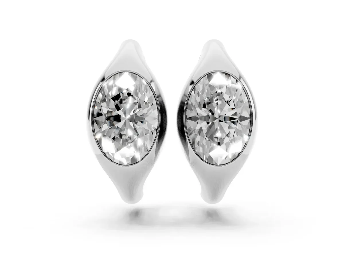 Oval Diamond Framed Huggie Hoop Earrings White gold