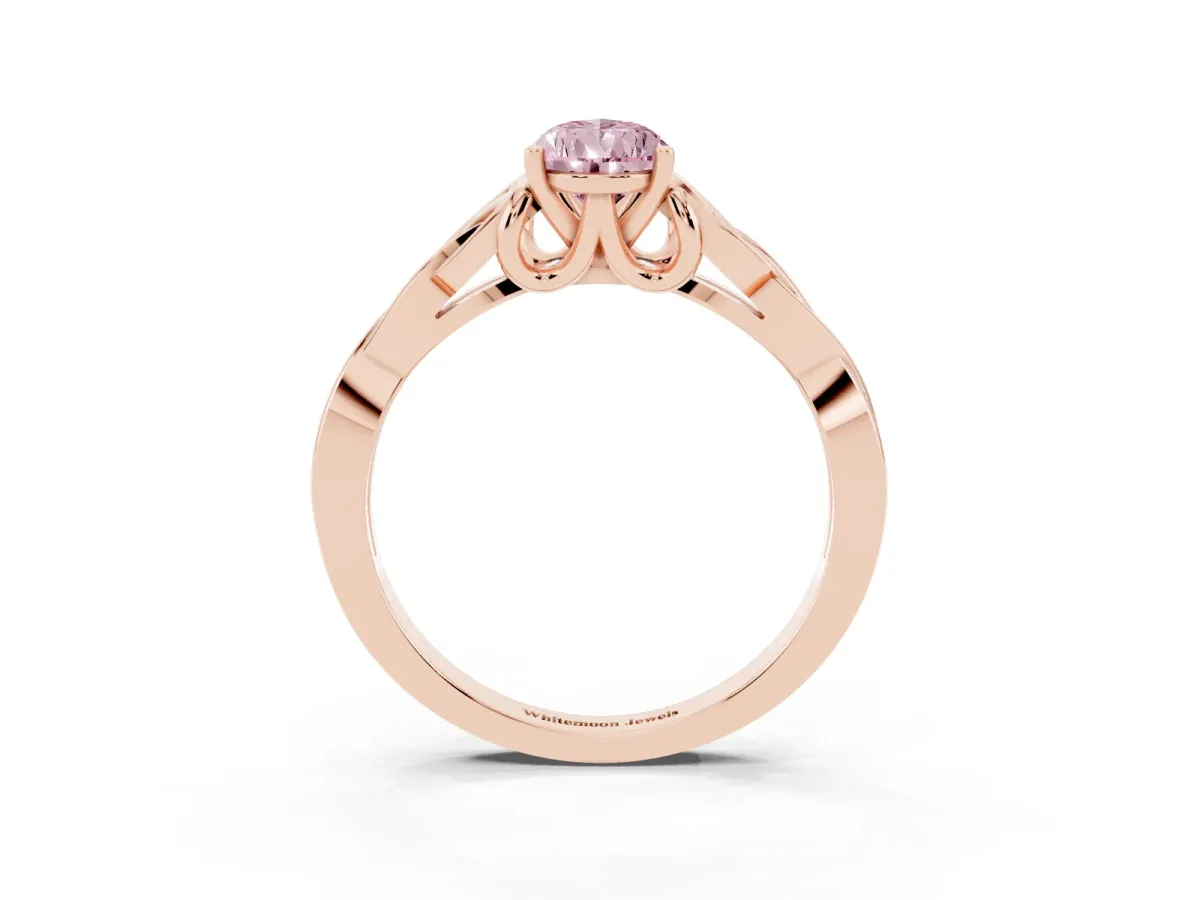 Fancy Pink Pear Cut Diamond Solitaire Engagement Ring with Celtic Knot Band and Four-Prong Setting Rose gold