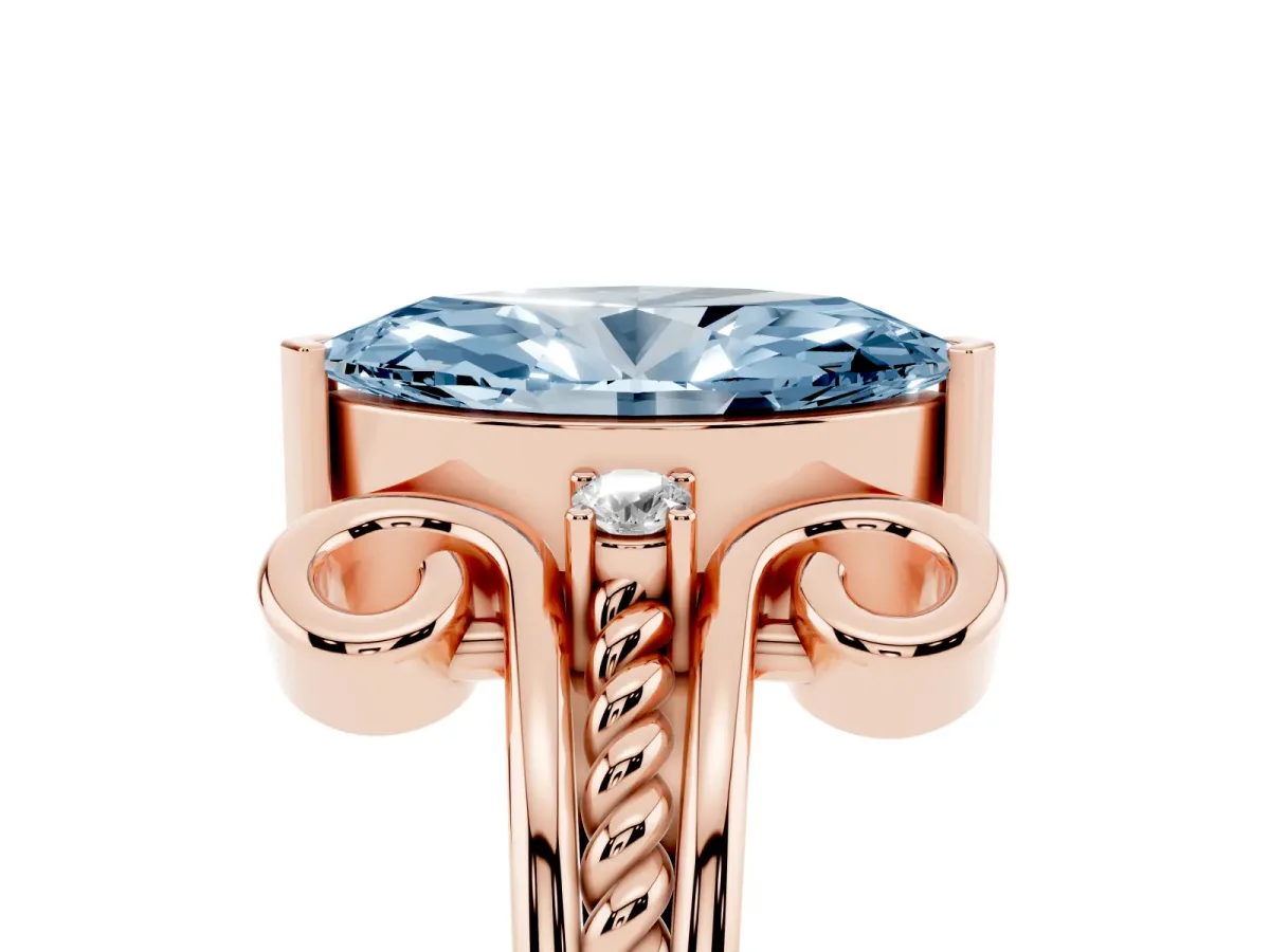 Fancy Blue Marquise Cut Solitaire Twisted Band Scroll Prong Ring Rose gold