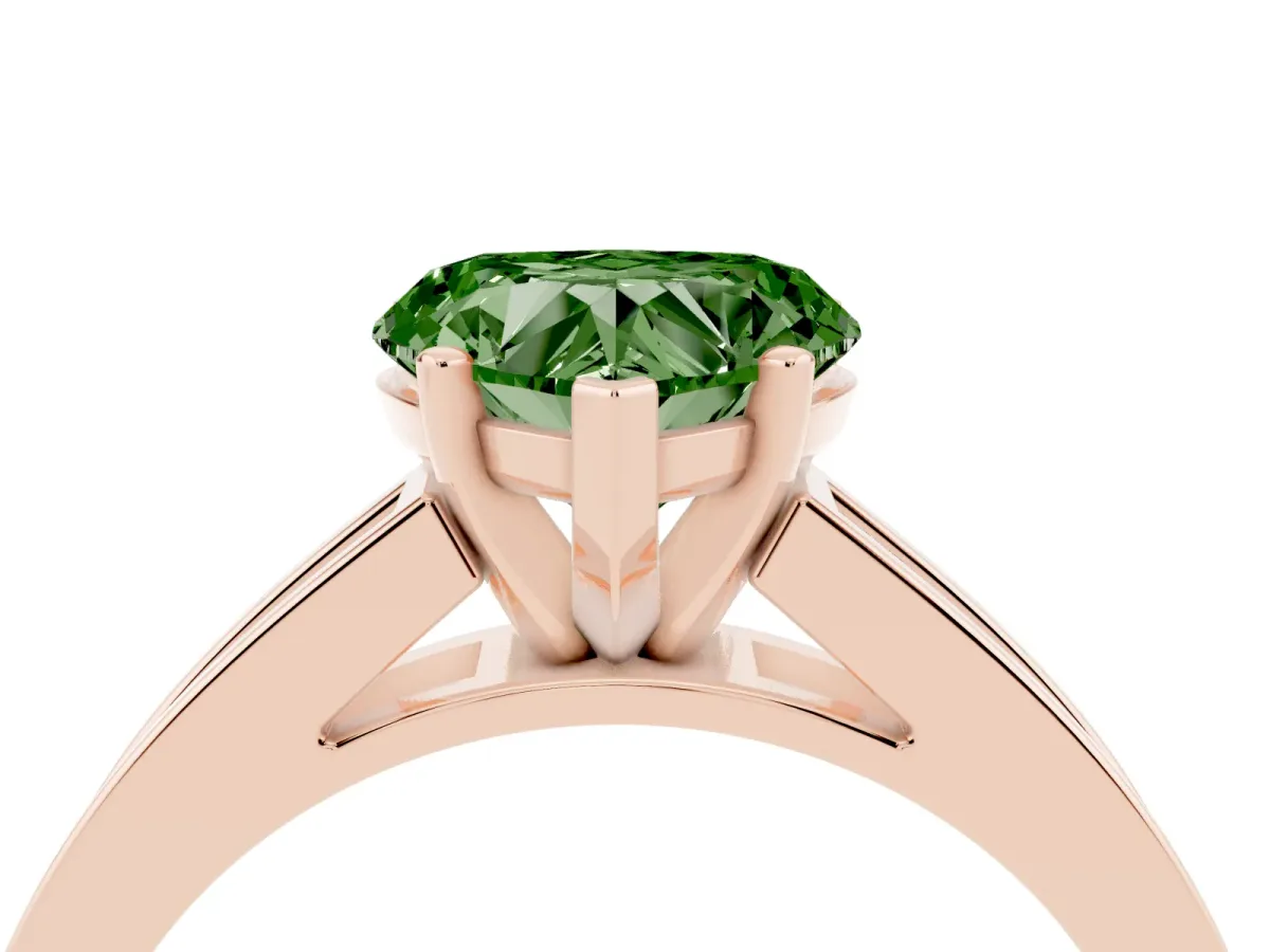 Fancy Green Heart Cut Solitaire Diamond Ring with Channel-Set Band and Four-Prong Setting Rose gold