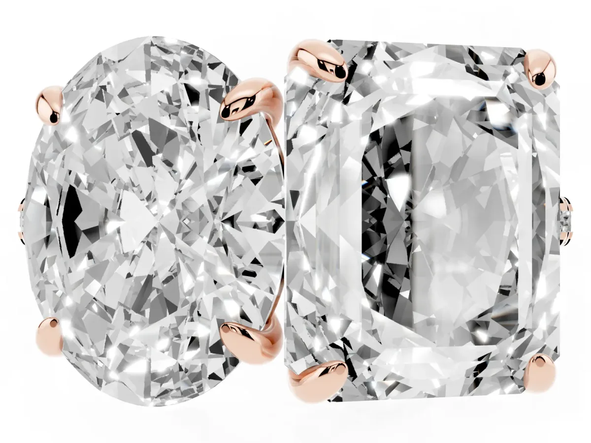 Oval and Radiant Toi Moi Ring with Prong Setting and Pave Band Rose gold