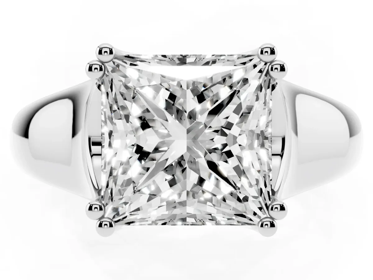 Princess Cut Diamond Solitaire Ring with Wide Band and Prong Setting Platinum