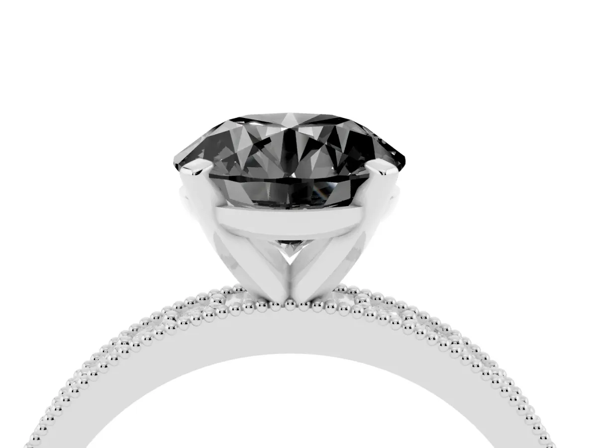 Fancy Black Round Cut Diamond Milgrain Pavé Engagement Ring with Four-Prong Setting Platinum