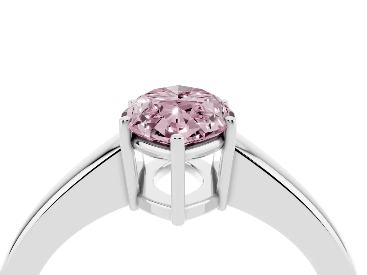 Fancy Pink Marquise Cut Solitaire Diamond Ring with Tapered Band and Four-Prong Setting Silver