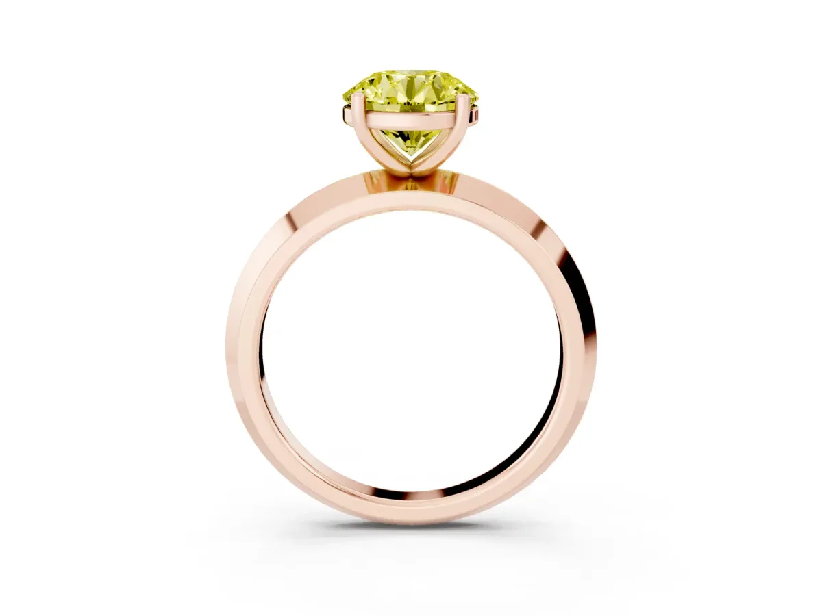 Fancy Yellow Round Cut Cut Solitaire Engagement Ring with Flat Band and Four-Prong Setting Rose gold
