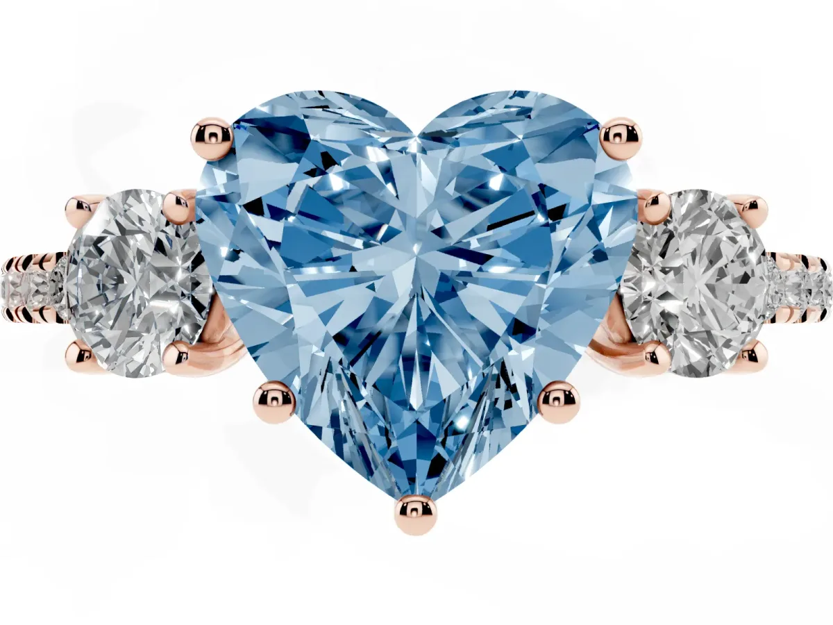 Fancy Blue Three-Stone Heart Cut Cut Diamond Pavé Band with Prong Setting Rose gold